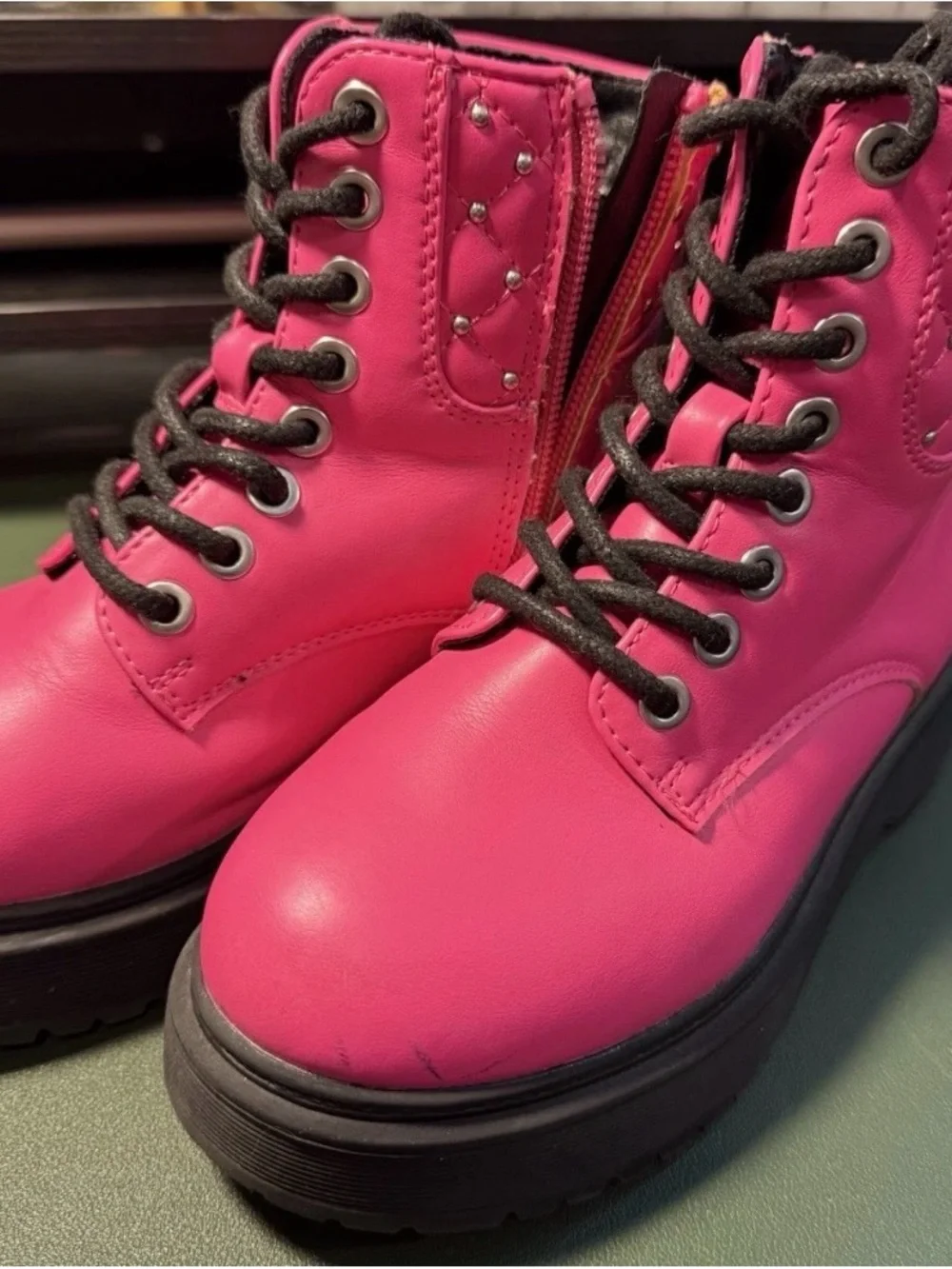 Kohl's Girls Hot Pink Quilted Combat Boots with Black Sole